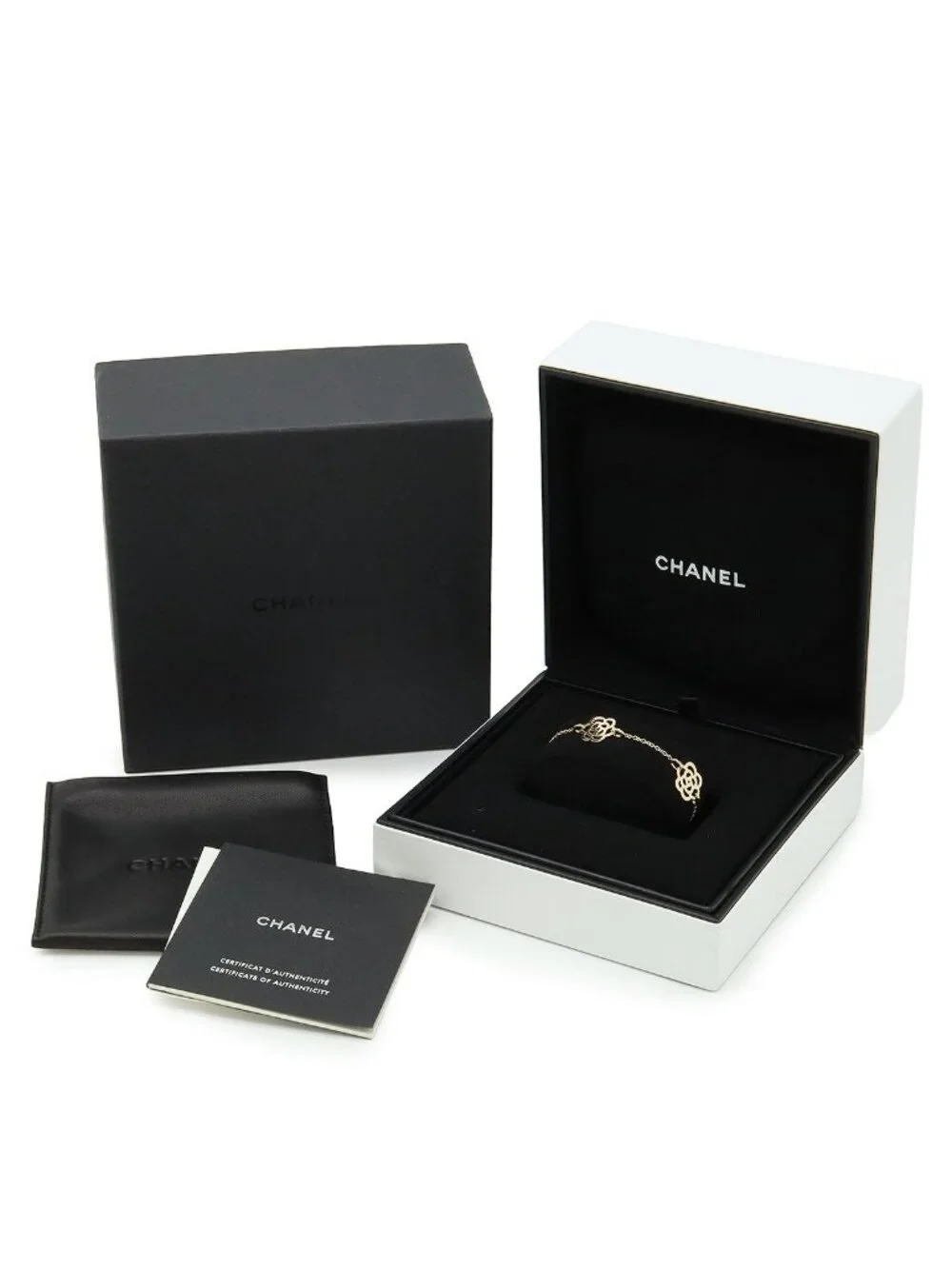 Chanel Camellia 3 Motif Chain Bracelet Openwork 18k Yellow Gold